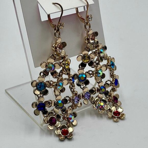 Betsey Johnson Gold Tone Love Fest
Flower & Crystal Chandelier Drop
Earrings New - Picture 4 of 11